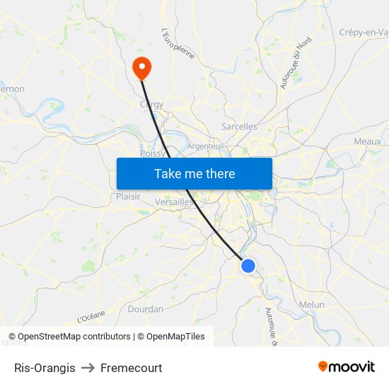 Ris-Orangis to Fremecourt map