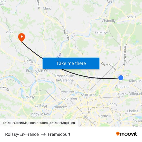 Roissy-En-France to Fremecourt map