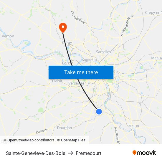 Sainte-Genevieve-Des-Bois to Fremecourt map