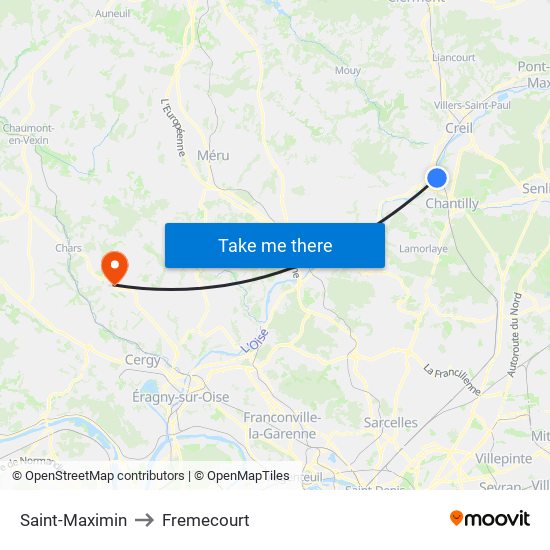 Saint-Maximin to Fremecourt map