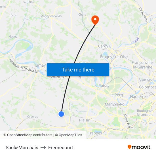 Saulx-Marchais to Fremecourt map