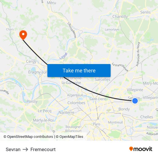 Sevran to Fremecourt map