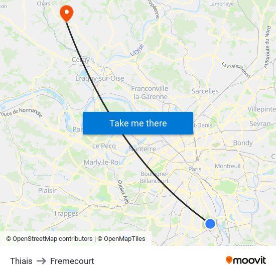 Thiais to Fremecourt map