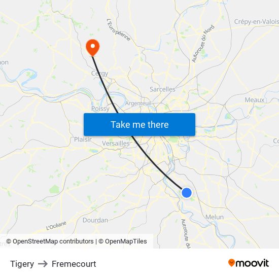 Tigery to Fremecourt map