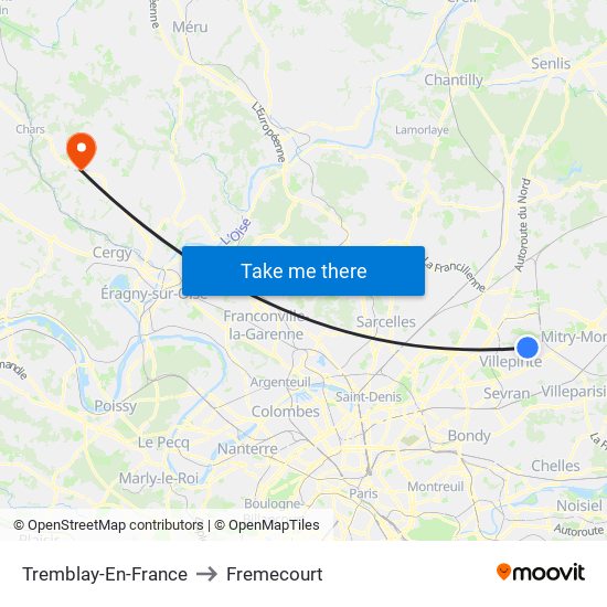 Tremblay-En-France to Fremecourt map