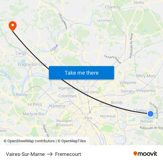 Vaires-Sur-Marne to Fremecourt map