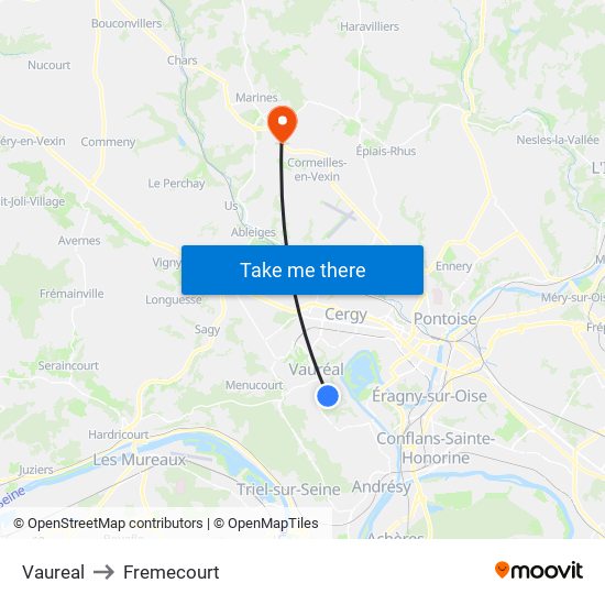 Vaureal to Fremecourt map