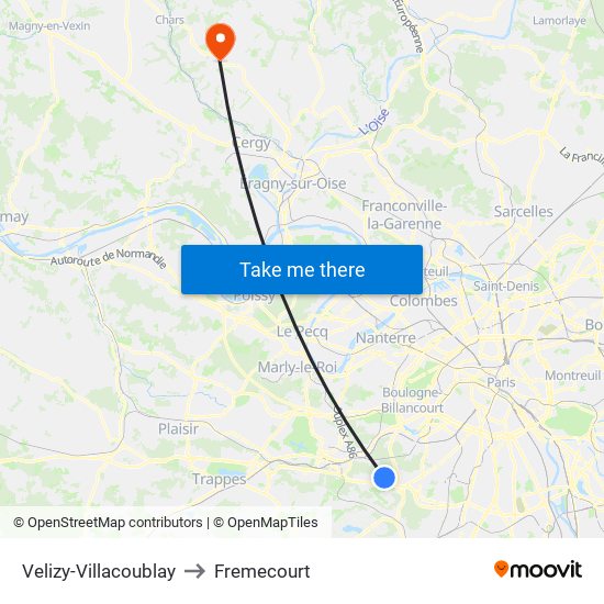 Velizy-Villacoublay to Fremecourt map