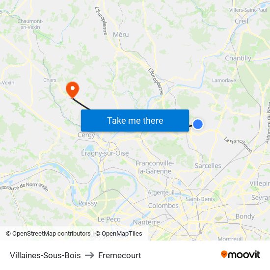 Villaines-Sous-Bois to Fremecourt map