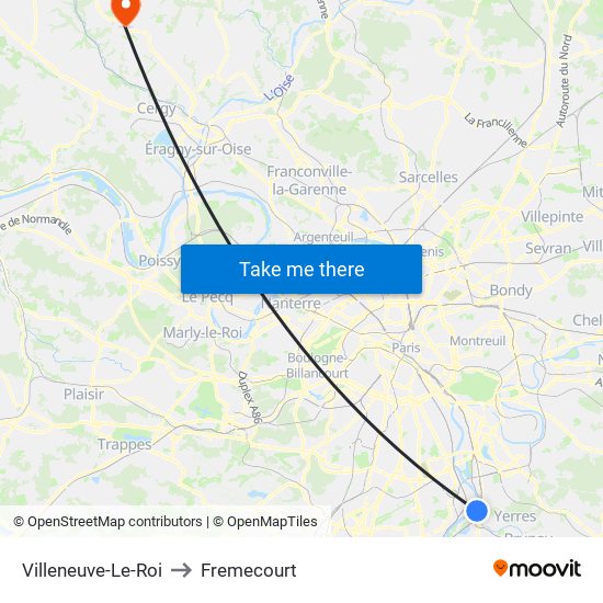 Villeneuve-Le-Roi to Fremecourt map