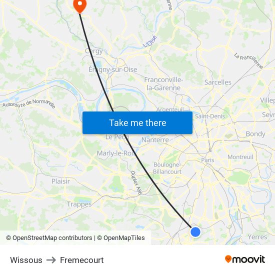 Wissous to Fremecourt map