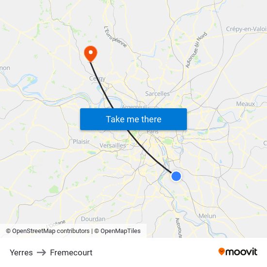 Yerres to Fremecourt map