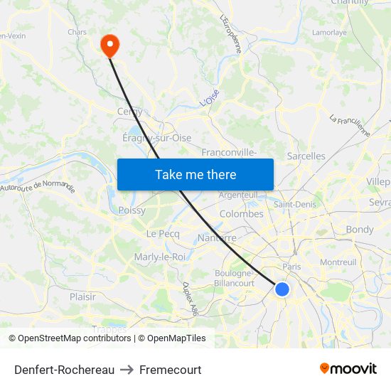 Denfert-Rochereau to Fremecourt map