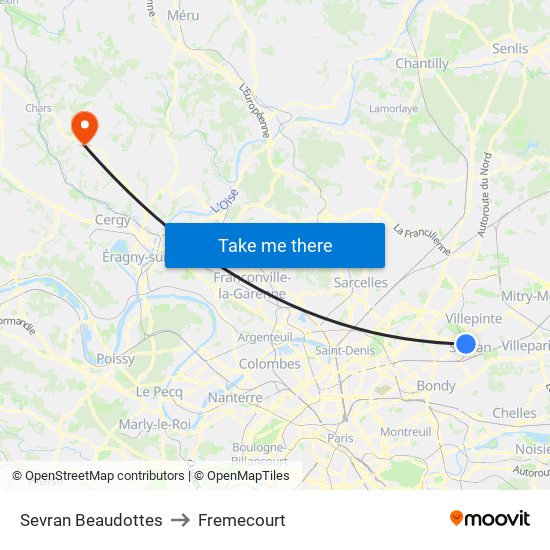 Sevran Beaudottes to Fremecourt map