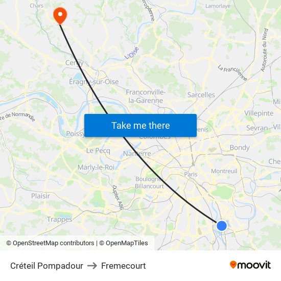 Créteil Pompadour to Fremecourt map