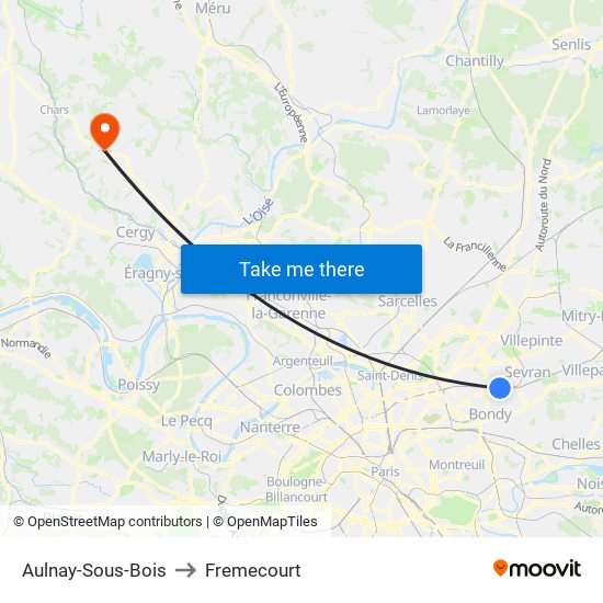 Aulnay-Sous-Bois to Fremecourt map