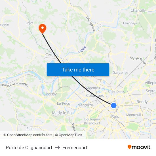 Porte de Clignancourt to Fremecourt map