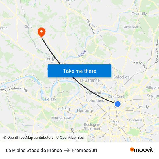 La Plaine Stade de France to Fremecourt map