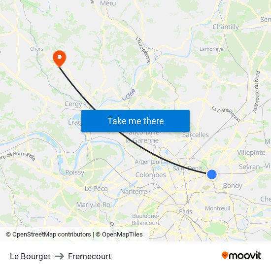 Le Bourget to Fremecourt map