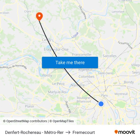 Denfert-Rochereau - Métro-Rer to Fremecourt map