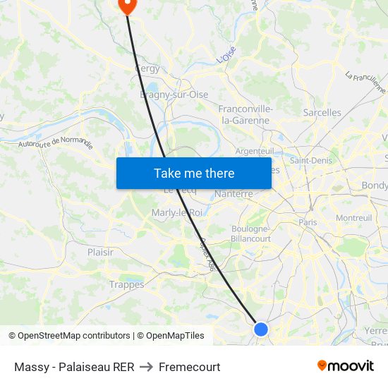 Massy - Palaiseau RER to Fremecourt map