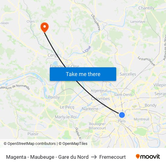 Magenta - Maubeuge - Gare du Nord to Fremecourt map