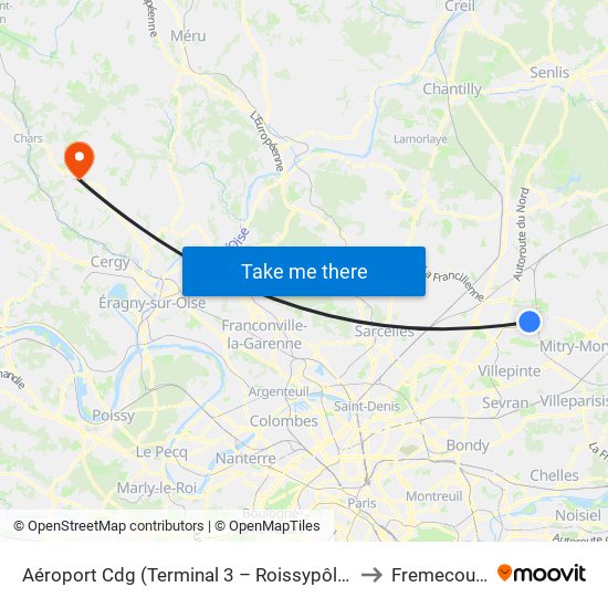 Aéroport Cdg (Terminal 3 – Roissypôle) to Fremecourt map