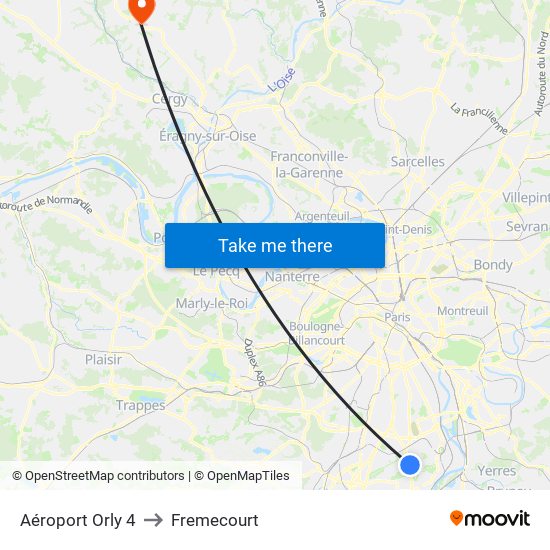 Aéroport Orly 4 to Fremecourt map