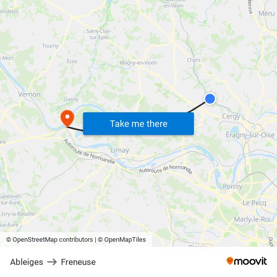 Ableiges to Freneuse map