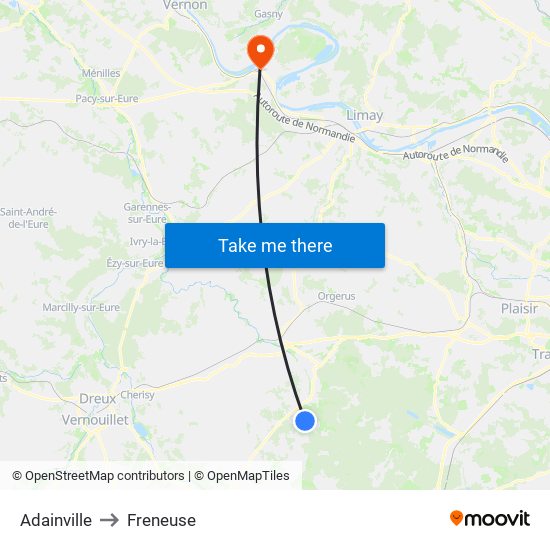 Adainville to Freneuse map