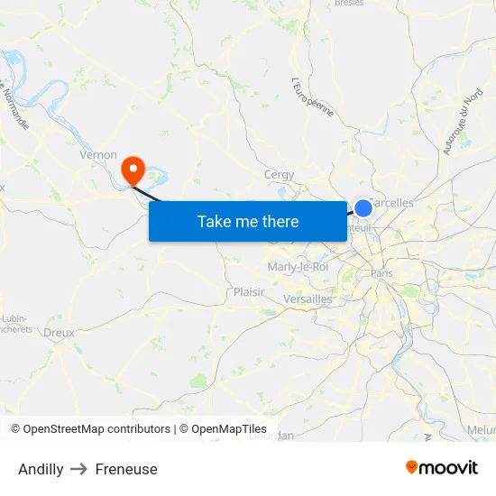 Andilly to Freneuse map