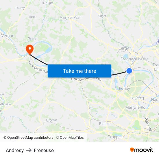 Andresy to Freneuse map