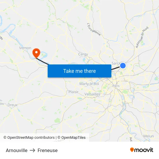 Arnouville to Freneuse map