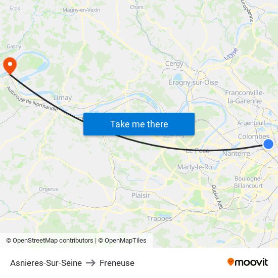 Asnieres-Sur-Seine to Freneuse map