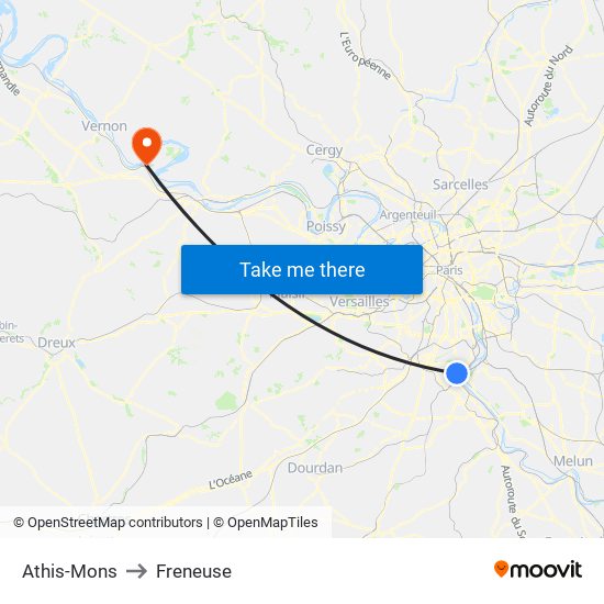 Athis-Mons to Freneuse map