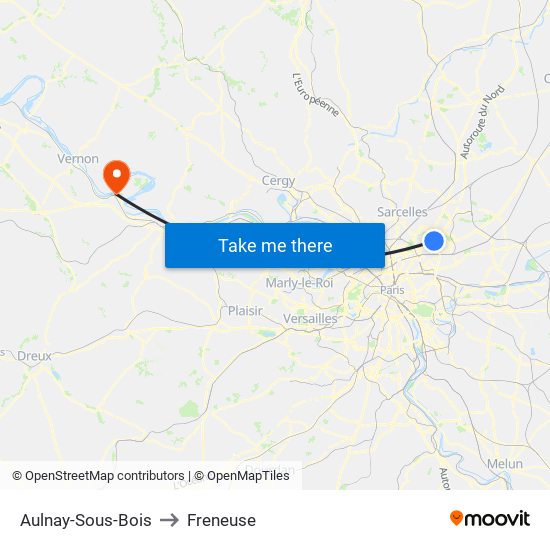 Aulnay-Sous-Bois to Freneuse map