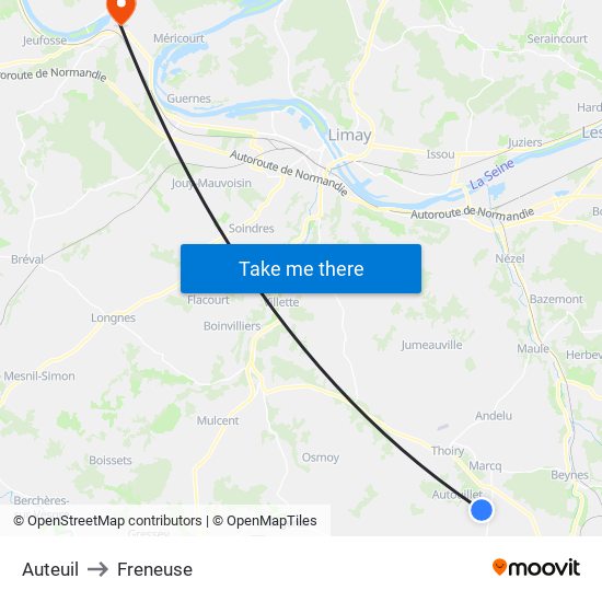 Auteuil to Freneuse map