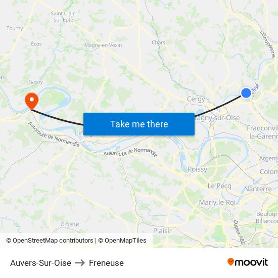 Auvers-Sur-Oise to Freneuse map
