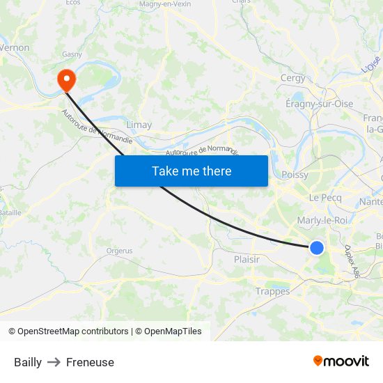 Bailly to Freneuse map