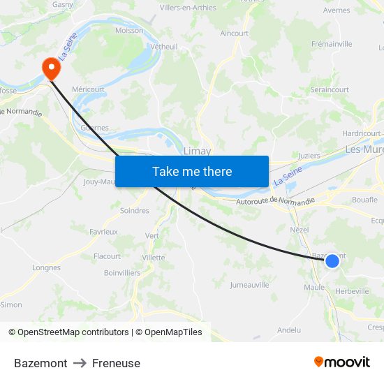 Bazemont to Freneuse map