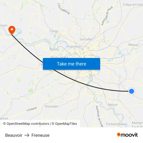 Beauvoir to Freneuse map
