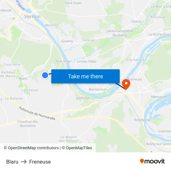 Blaru to Freneuse map