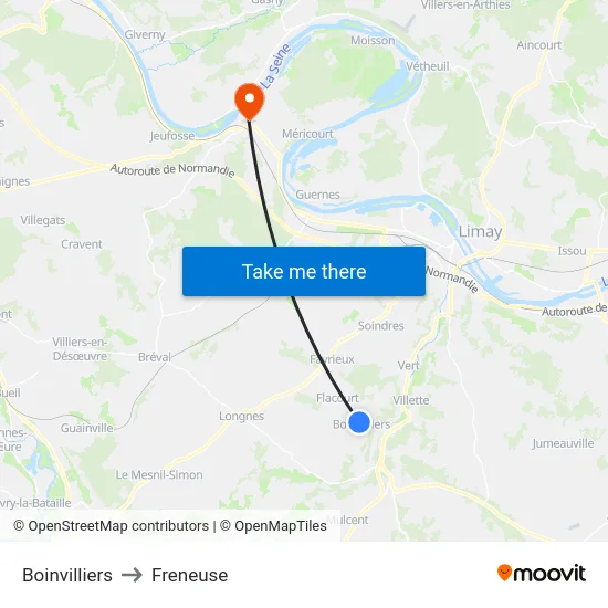 Boinvilliers to Freneuse map