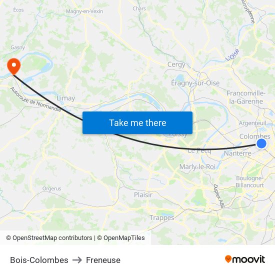 Bois-Colombes to Freneuse map