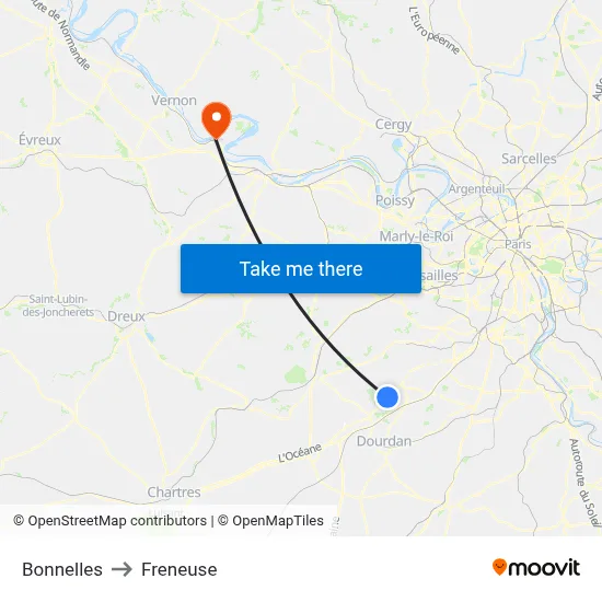 Bonnelles to Freneuse map