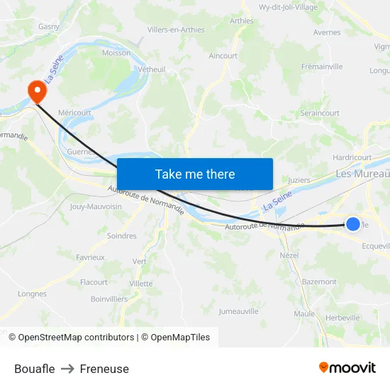 Bouafle to Freneuse map