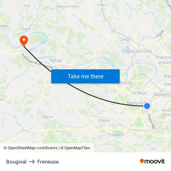 Bougival to Freneuse map