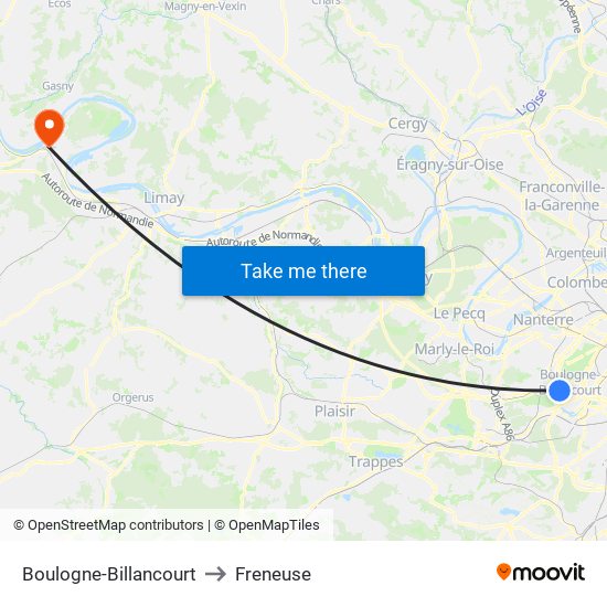 Boulogne-Billancourt to Freneuse map