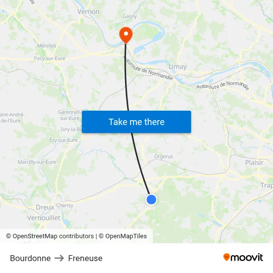 Bourdonne to Freneuse map