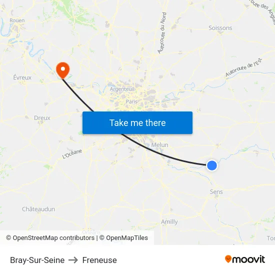 Bray-Sur-Seine to Freneuse map